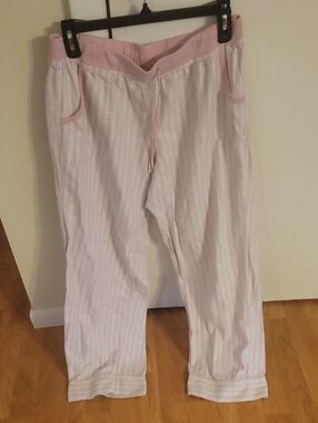 Victoria's Secret Pink and White Striped With Silver Lounge Pants Sz L